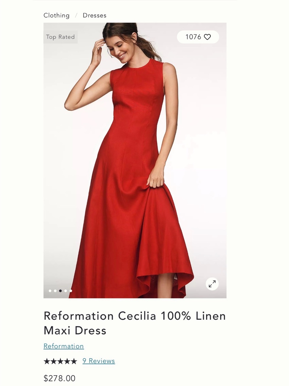 Reformation Sleeveless Crimson Linen Maxi Dress
